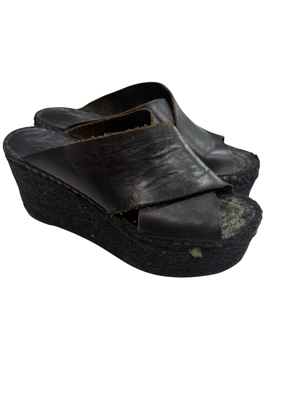 Woven Espadrille Platform Mule in Dark Brown